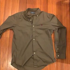 Darker Green Button Down Long Sleeve Polo Shirt